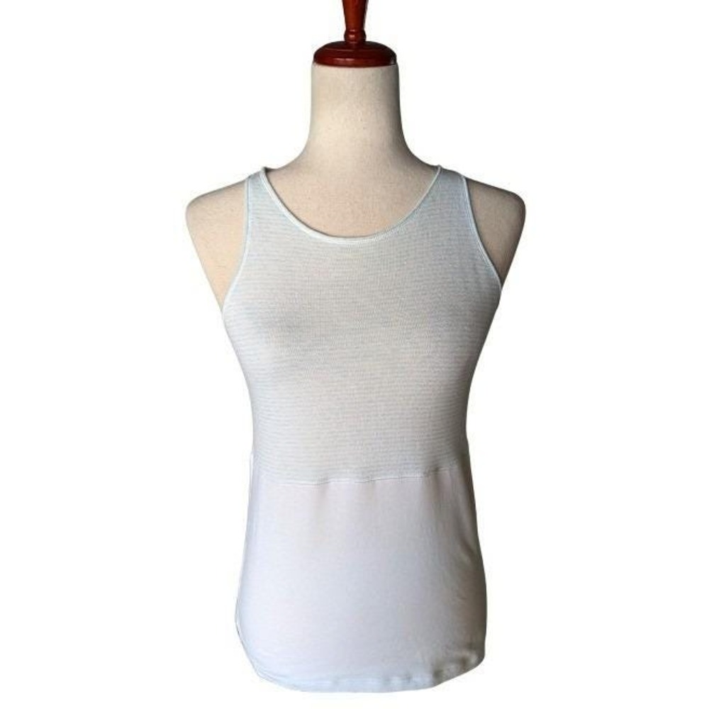 Brunello Cucinelli Women Mint‎ Green Striped White Colorblock Knit Tank Top SZ L